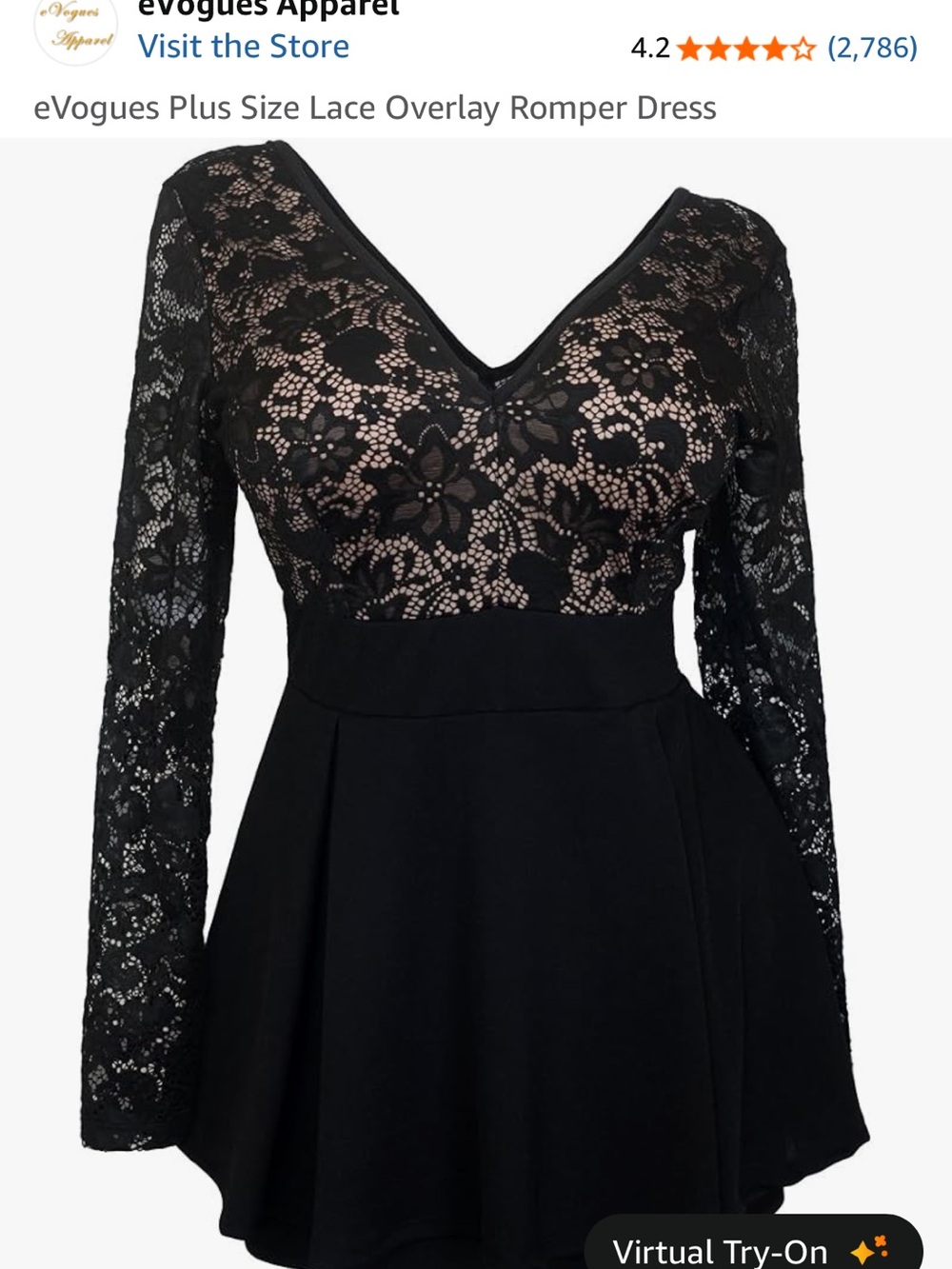 SHEIN curve plus 3xl Black Lace V-Neck Fit & Flare Long Sleeve Dress